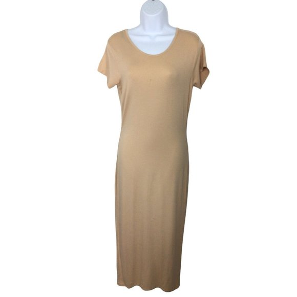 Missguided Nude Short Sleeve Midi Dress Sz 8 Soft Stretch Casual Fashion Fitted - Picture 5 of 9